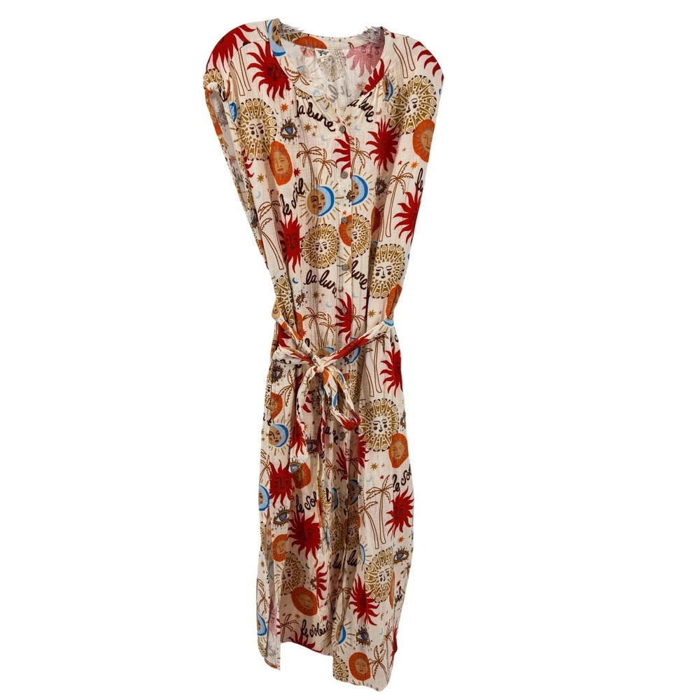 Ivy Jane SunDress M Moon Celestial Cotton Gauze‎ Midi Dress Sleeveless Boho